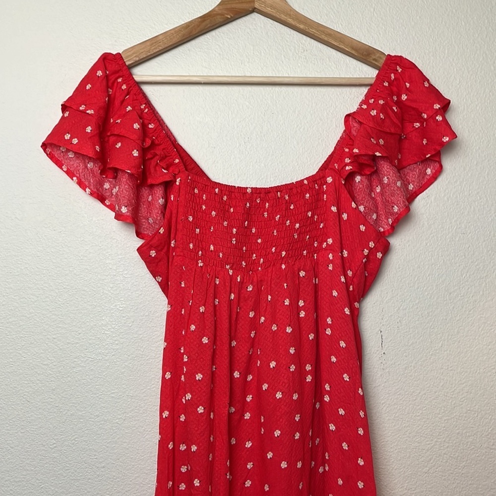 Lulus Women’s Pretty Flowers Red Floral Print Ruffled Mini Dress Size M - Picture 8 of 10